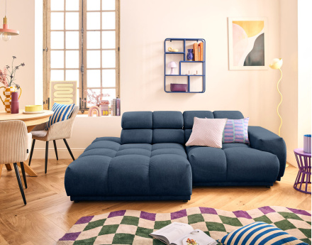 Canapé d'angle gauche 3 places avec têtières réglables en tissu texturé Matera