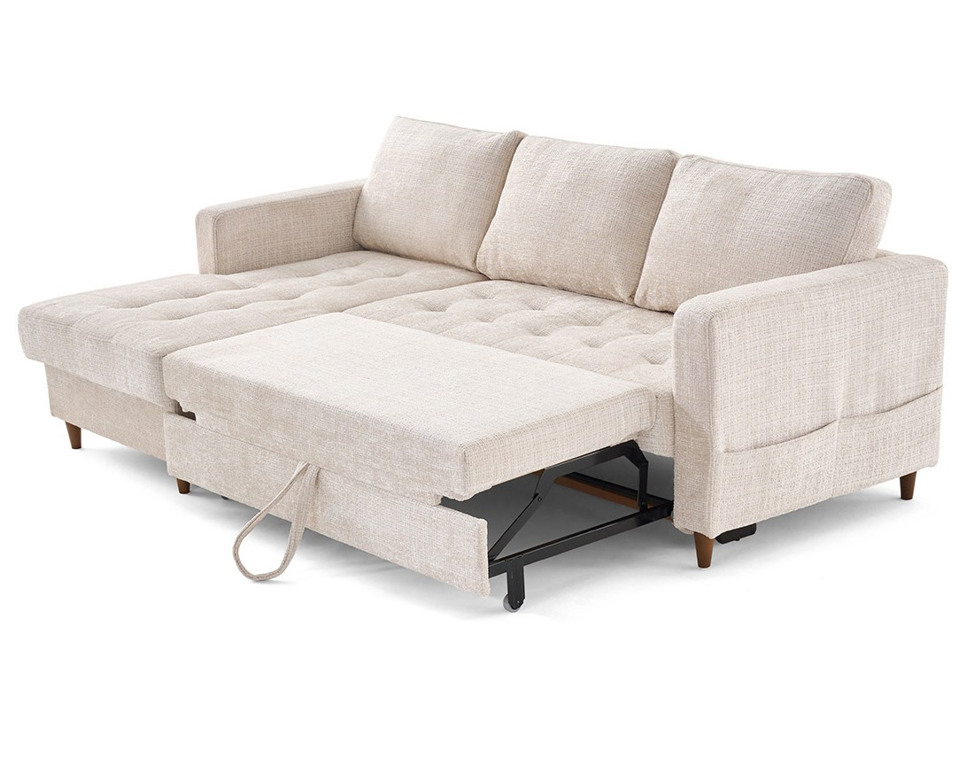 Canapé d'angle gauche 4 places convertible avec coffre en velours texturé Anna
