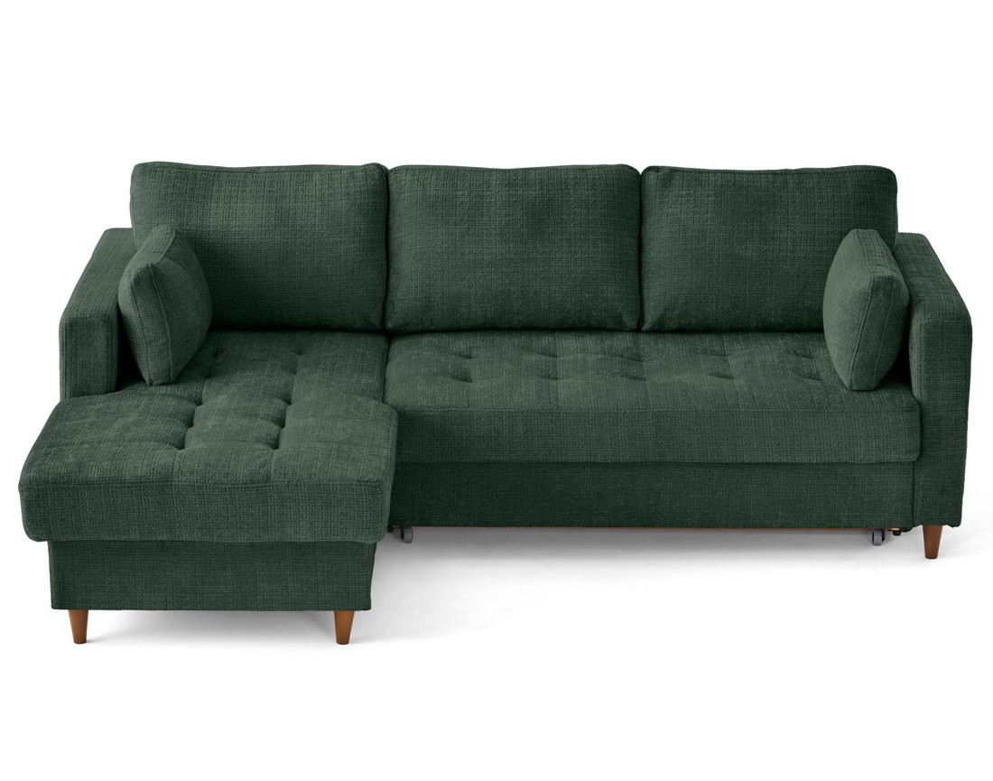 Canapé d'angle gauche 4 places convertible avec coffre en velours texturé Anna