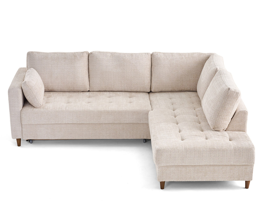 Canapé d'angle droit 5 places convertible en velours texturé Anna