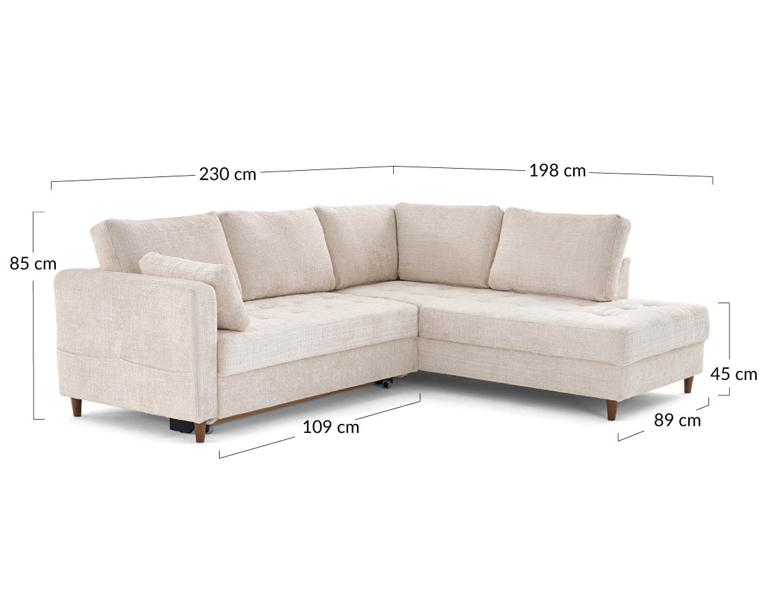 Canapé d'angle droit 5 places convertible en velours texturé Anna