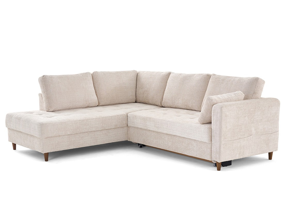 Canapé d'angle gauche 5 places convertible en velours texturé Anna