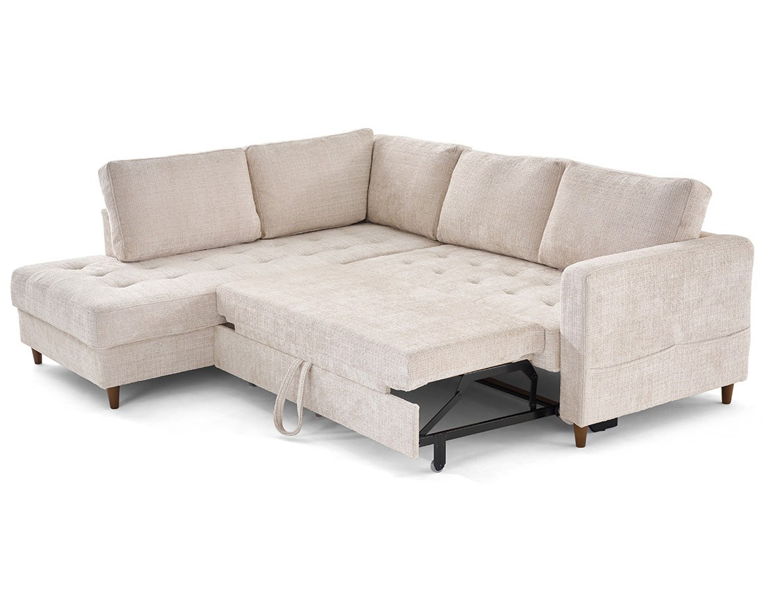 Canapé d'angle gauche 5 places convertible en velours texturé Anna