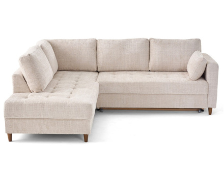 Canapé d'angle gauche 5 places convertible en velours texturé Anna