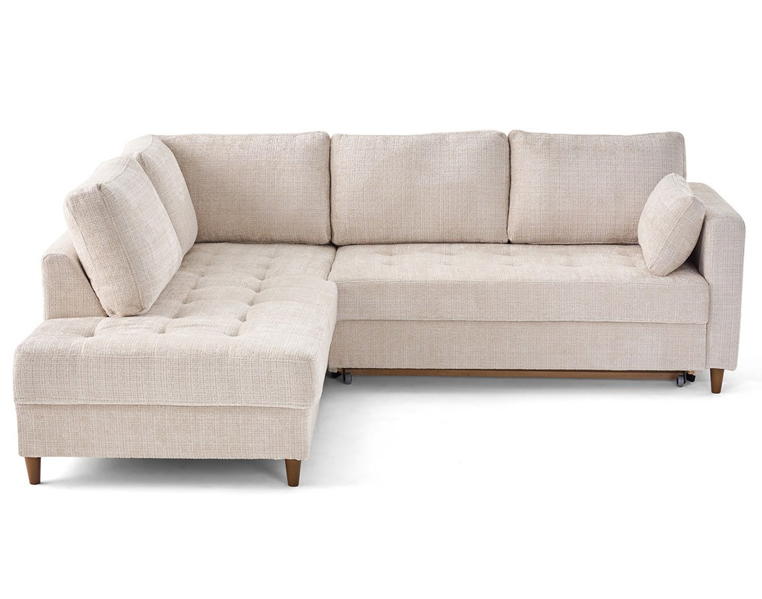 Canapé d'angle gauche 5 places convertible en velours texturé Anna