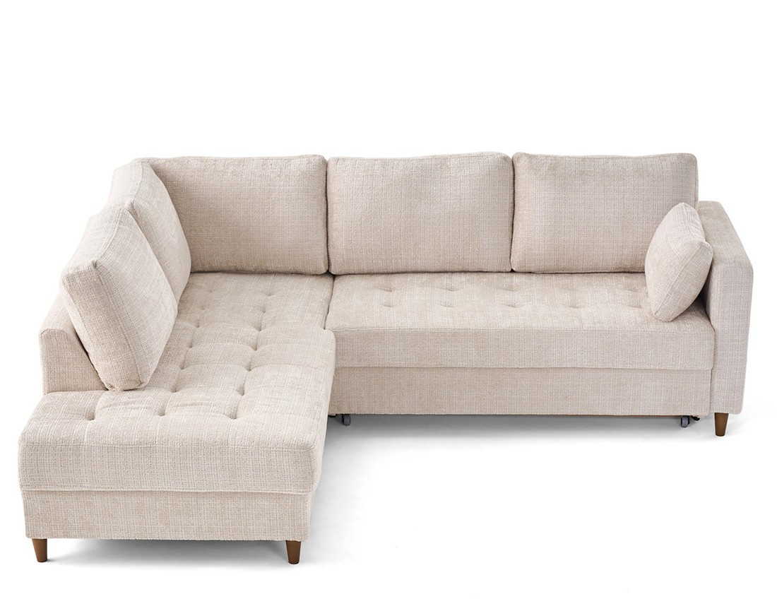 Canapé d'angle gauche 5 places convertible en velours texturé Anna