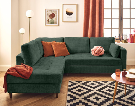 Canapé d'angle gauche 5 places convertible en velours texturé Anna