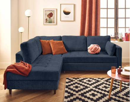 Canapé d'angle gauche 5 places convertible en velours texturé Anna