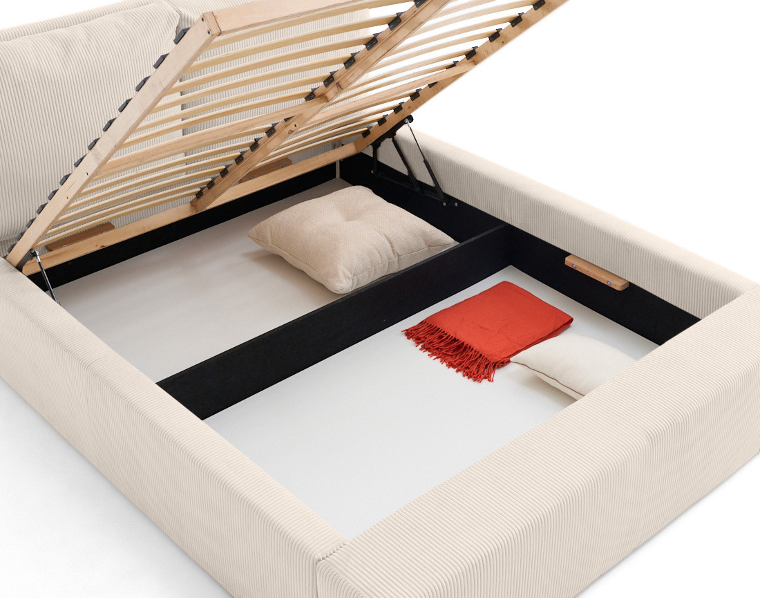 Lit coffre 180x200 en velours côtelé sommier inclus Pivoine