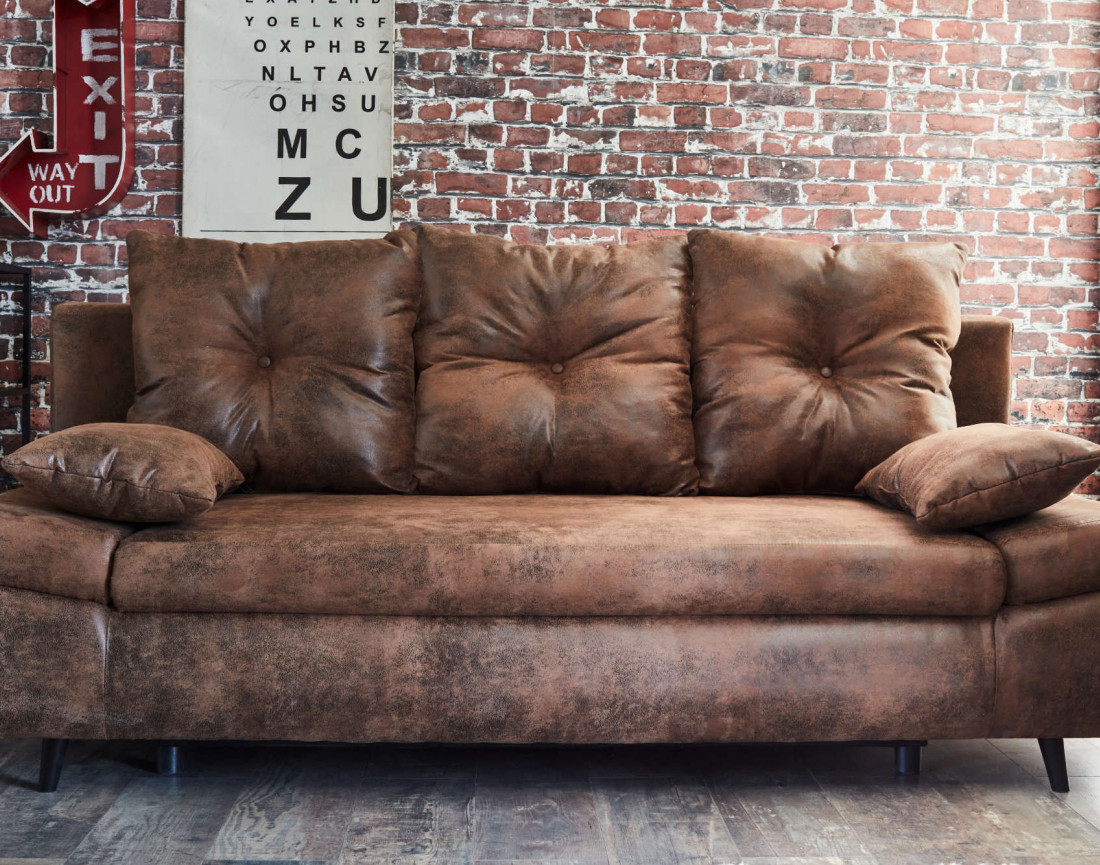 Larson - Canapé droit 3 places convertible - avec coffre de rangement - style industriel