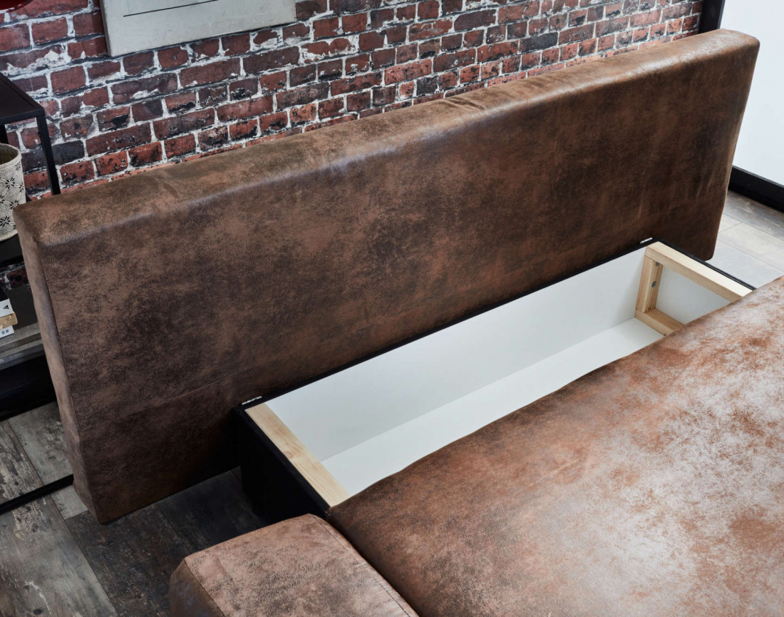 Larson - Canapé droit 3 places convertible - avec coffre de rangement - style industriel