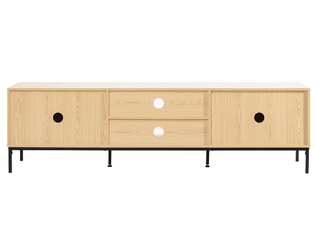 Meuble TV bois 2 portes et 2 niches 180 cm Nagato