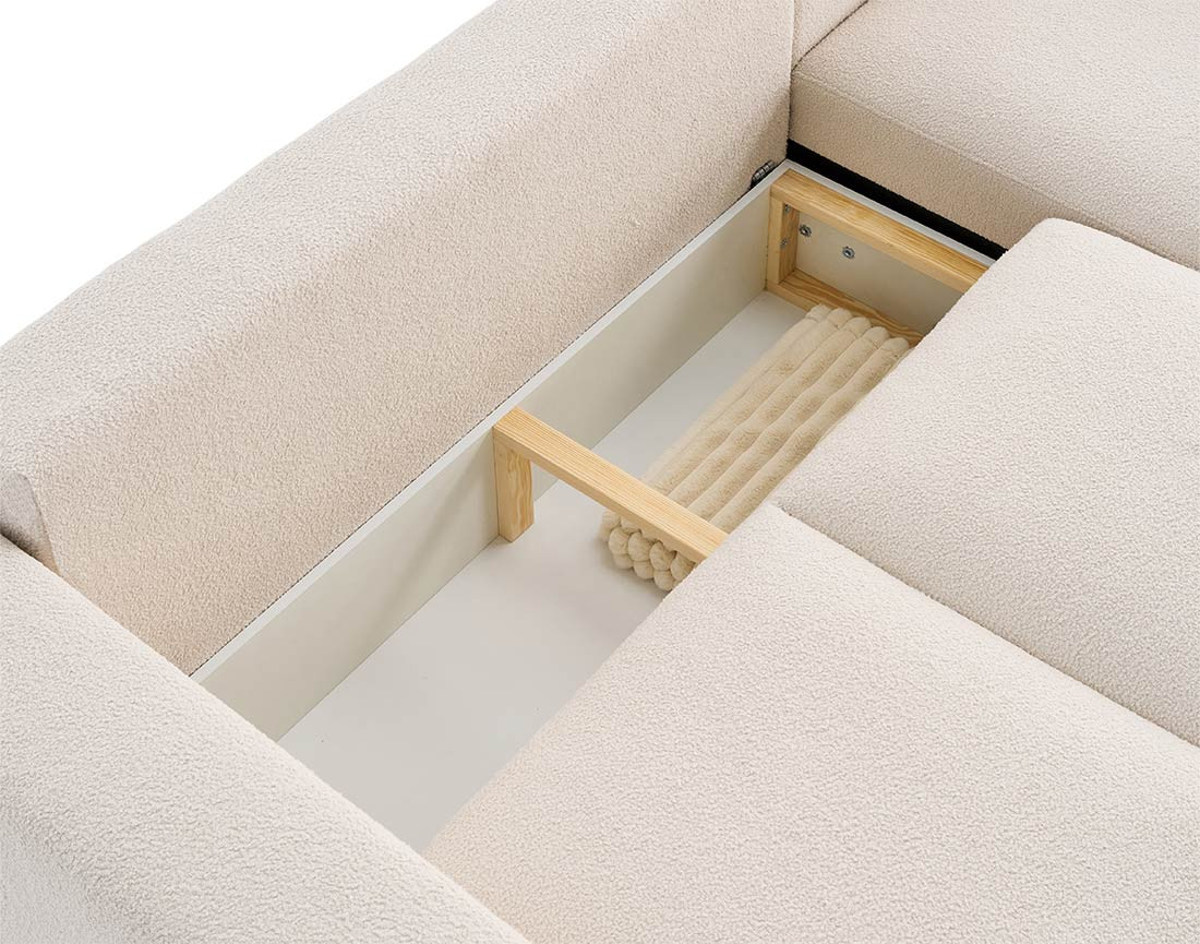 Canapé d'angle réversible 4 places convertible en tissu bouclette Livy