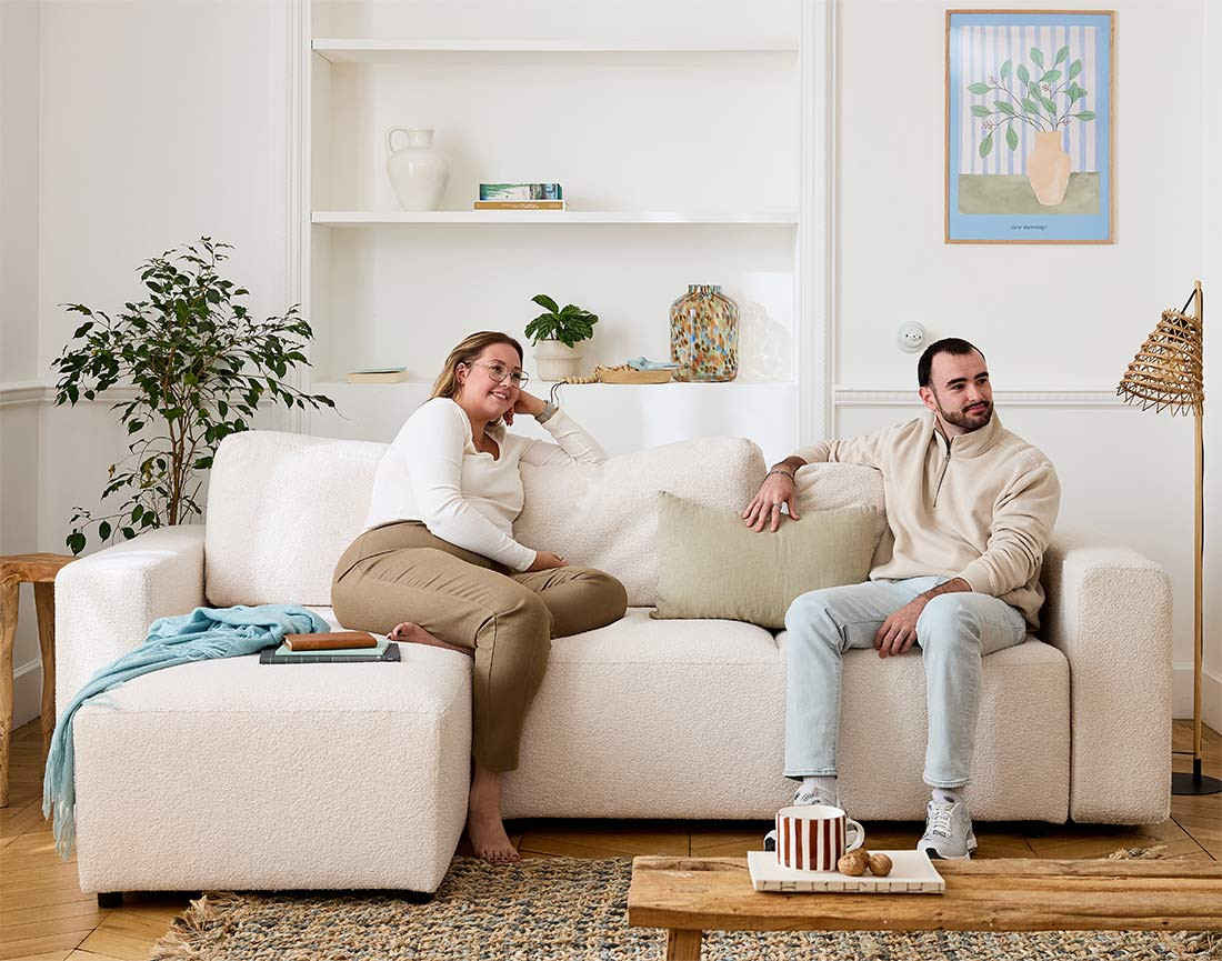 Canapé d'angle réversible 4 places convertible en tissu bouclette Livy