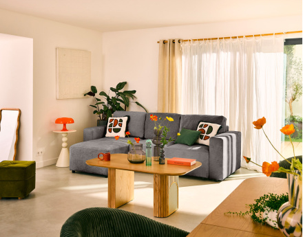 Canapé d'angle réversible 4 places convertible en velours texturé Livy