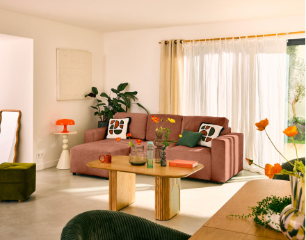 Canapé d'angle réversible 4 places convertible en velours texturé Livy