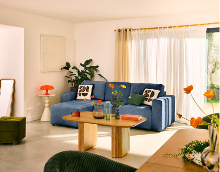 Canapé d'angle réversible 4 places convertible en velours texturé Livy