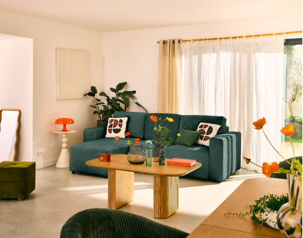 Canapé d'angle réversible 4 places convertible en velours texturé Livy