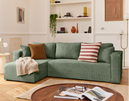 Canapé d'angle déhoussable réversible 4 places en velours texturé Topaze