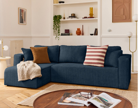 Canapé d'angle déhoussable réversible 4 places en velours texturé Topaze