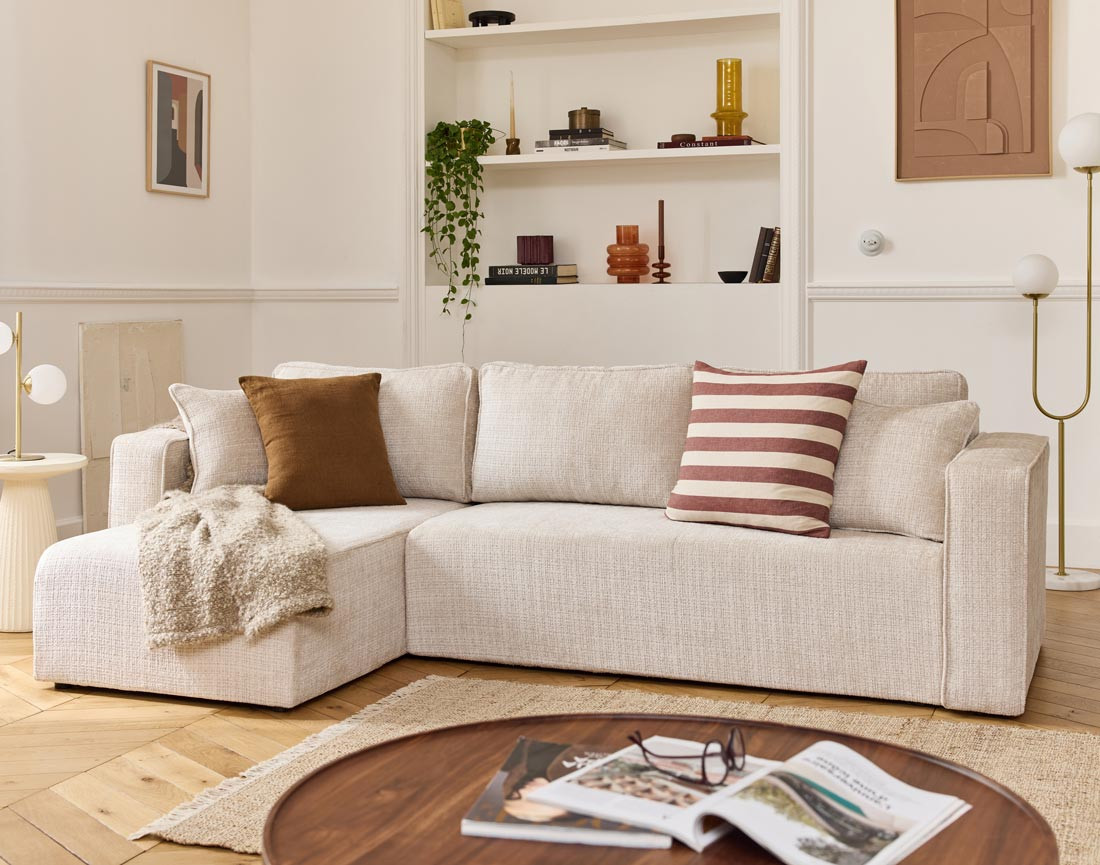 Canapé d'angle déhoussable réversible 4 places en velours texturé Topaze