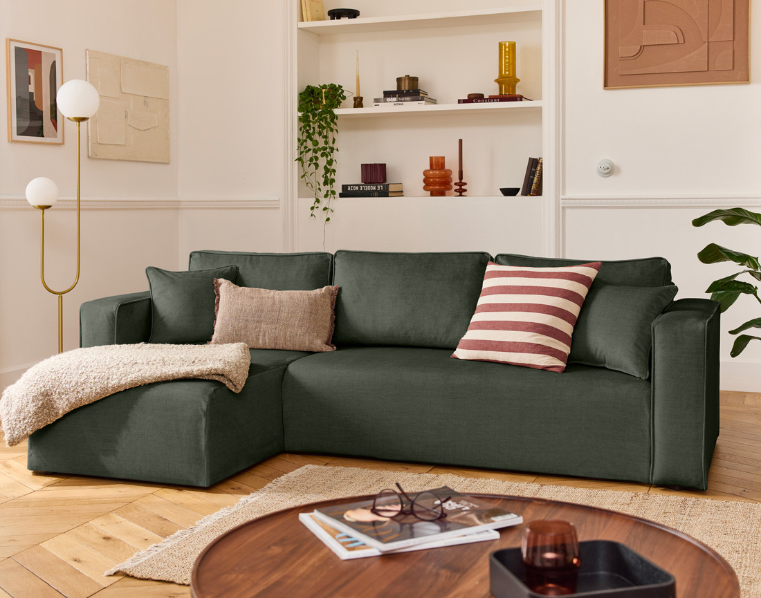 Housse en velours pour canapé d'angle réversible 4 places Topaze