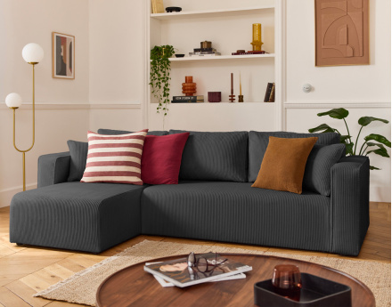 Canapé d'angle déhoussable réversible 4 places en velours côtelé Topaze
