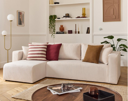 Canapé d'angle déhoussable réversible 4 places en velours côtelé Topaze