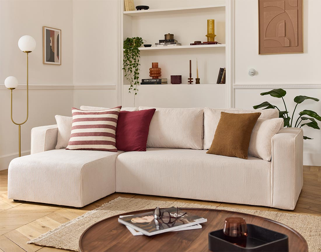 Housse en velours côtelé pour canapé d'angle réversible 4 places Topaze