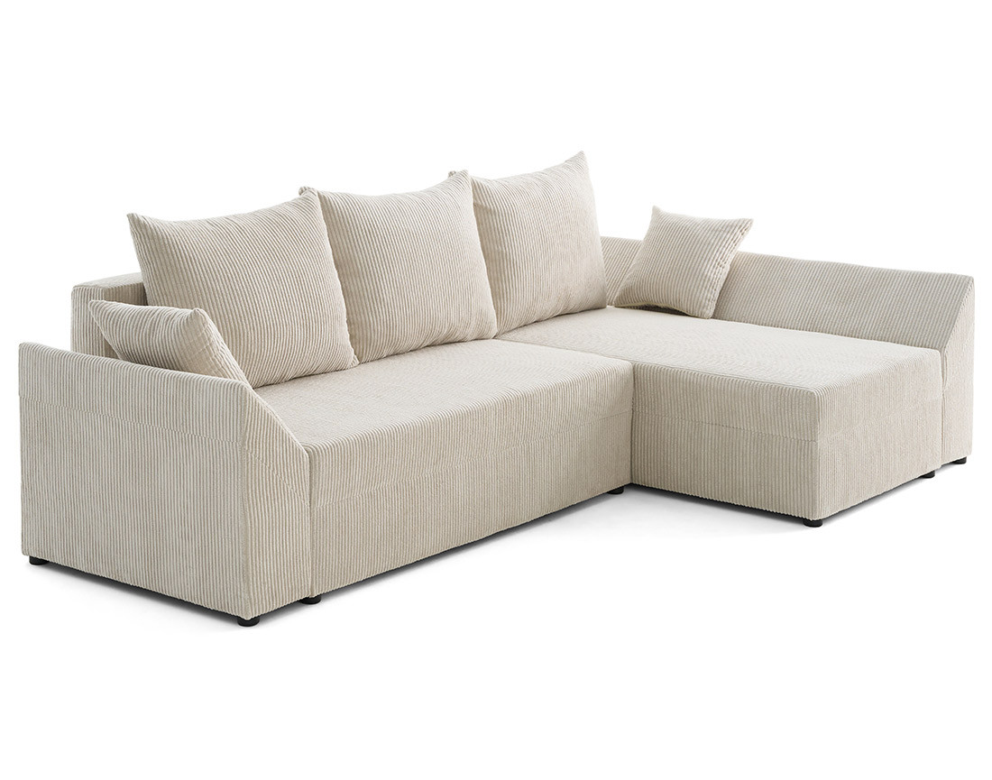 Canapé d'angle réversible 4 places convertible avec coffre en velours côtelé Mike