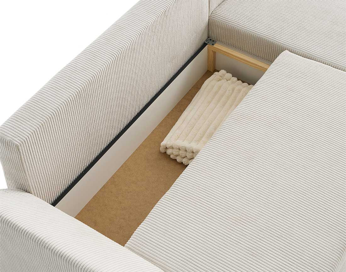 Canapé d'angle réversible 4 places convertible avec coffre en velours côtelé Mike