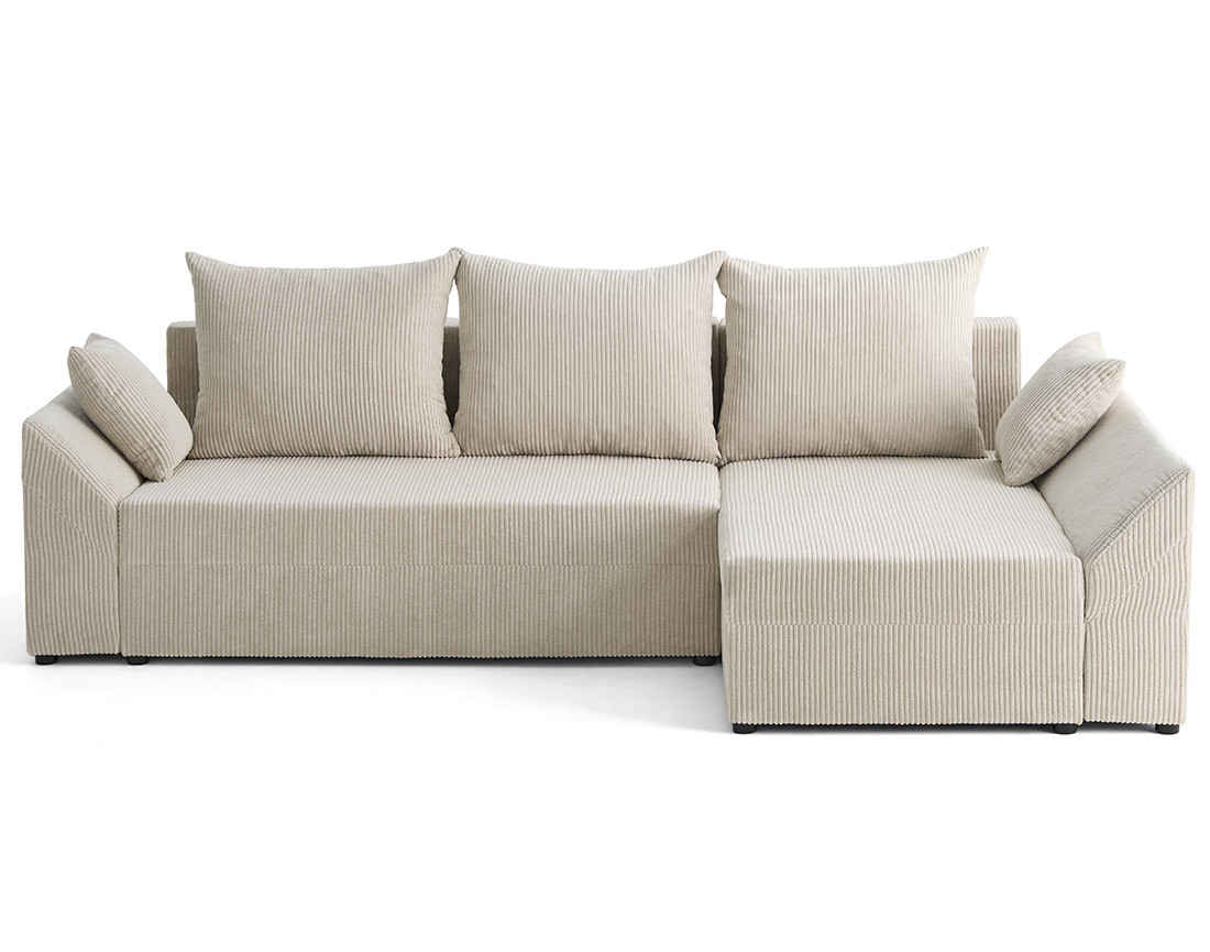 Canapé d'angle réversible 4 places convertible avec coffre en velours côtelé Mike