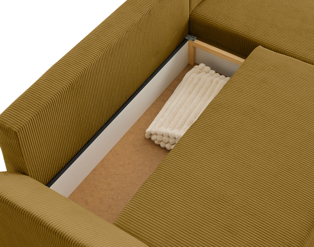 Canapé d'angle réversible 4 places convertible avec coffre en velours côtelé Mike