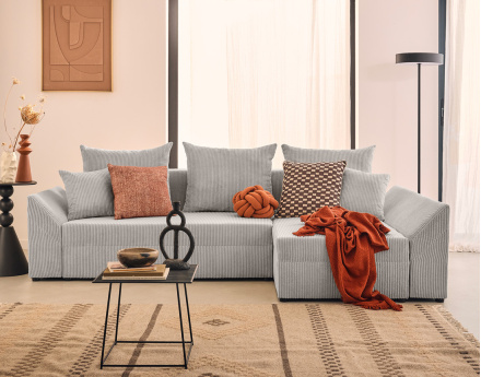 Canapé d'angle réversible 4 places convertible avec coffre en velours côtelé Mike