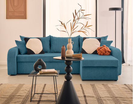 Canapé d'angle réversible convertible avec coffres 4 places en velours côtelé Valos