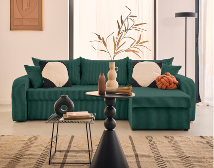 Canapé d'angle réversible convertible avec coffres 4 places en velours côtelé Valos