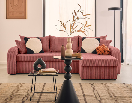 Canapé d'angle réversible convertible avec coffres 4 places en velours côtelé Valos