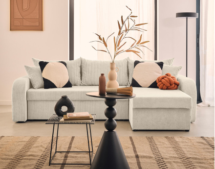 Canapé d'angle réversible convertible avec coffres 4 places en velours côtelé Valos