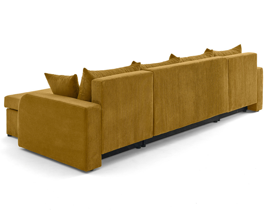 Canapé panoramique en U convertible avec coffres 7 places en velours côtelé Valos