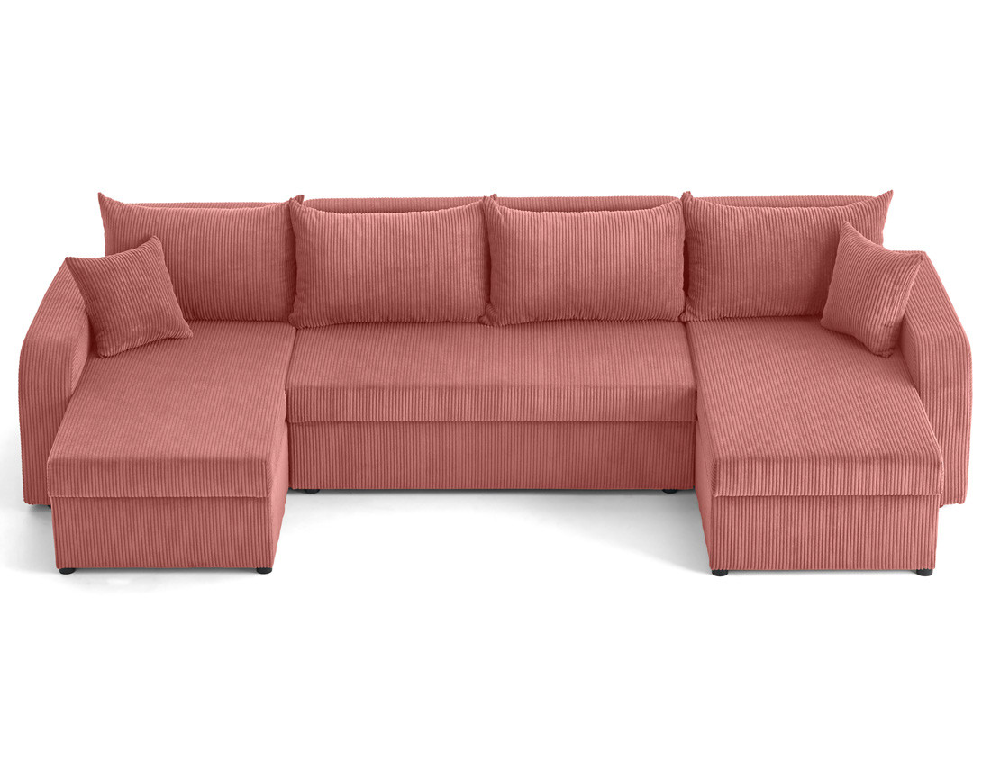 Canapé panoramique en U convertible avec coffres 7 places en velours côtelé Valos