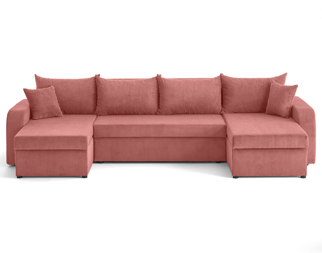 Canapé panoramique en U convertible avec coffres 7 places en velours côtelé Valos