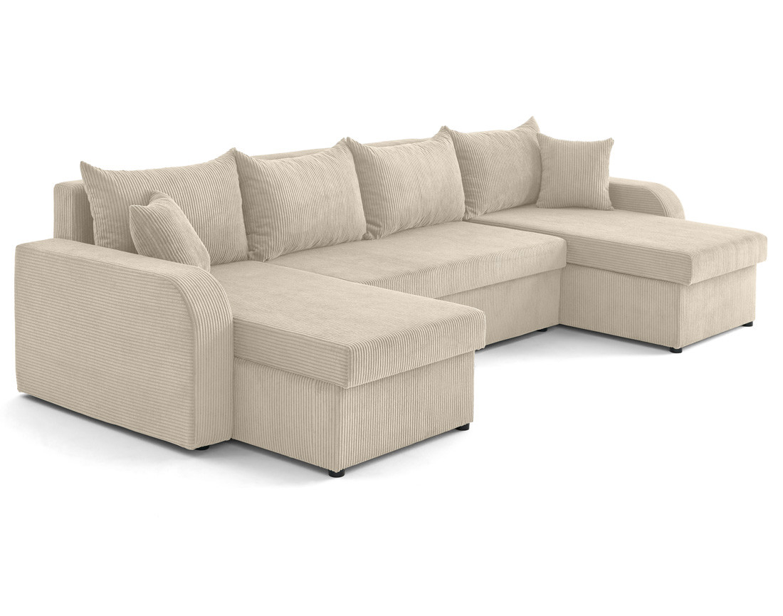 Canapé panoramique en U convertible avec coffres 7 places en velours côtelé Valos