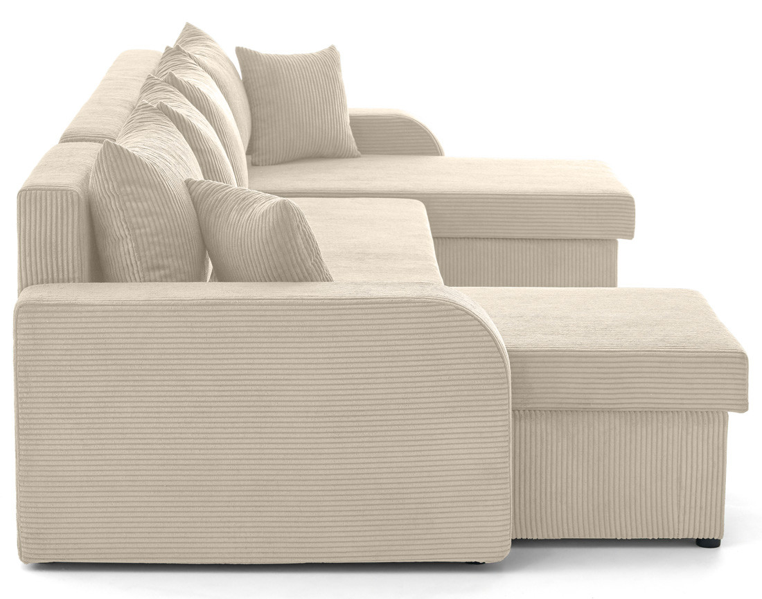 Canapé panoramique en U convertible avec coffres 7 places en velours côtelé Valos