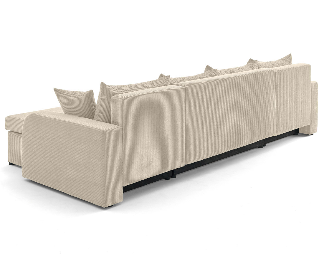 Canapé panoramique en U convertible avec coffres 7 places en velours côtelé Valos