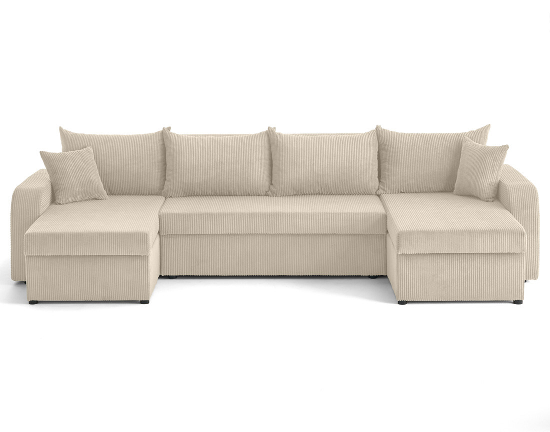 Canapé panoramique en U convertible avec coffres 7 places en velours côtelé Valos