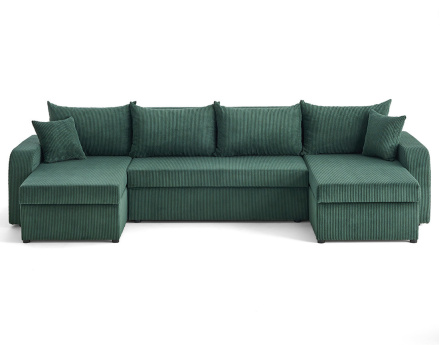 Canapé panoramique en U convertible avec coffres 7 places en velours côtelé Valos