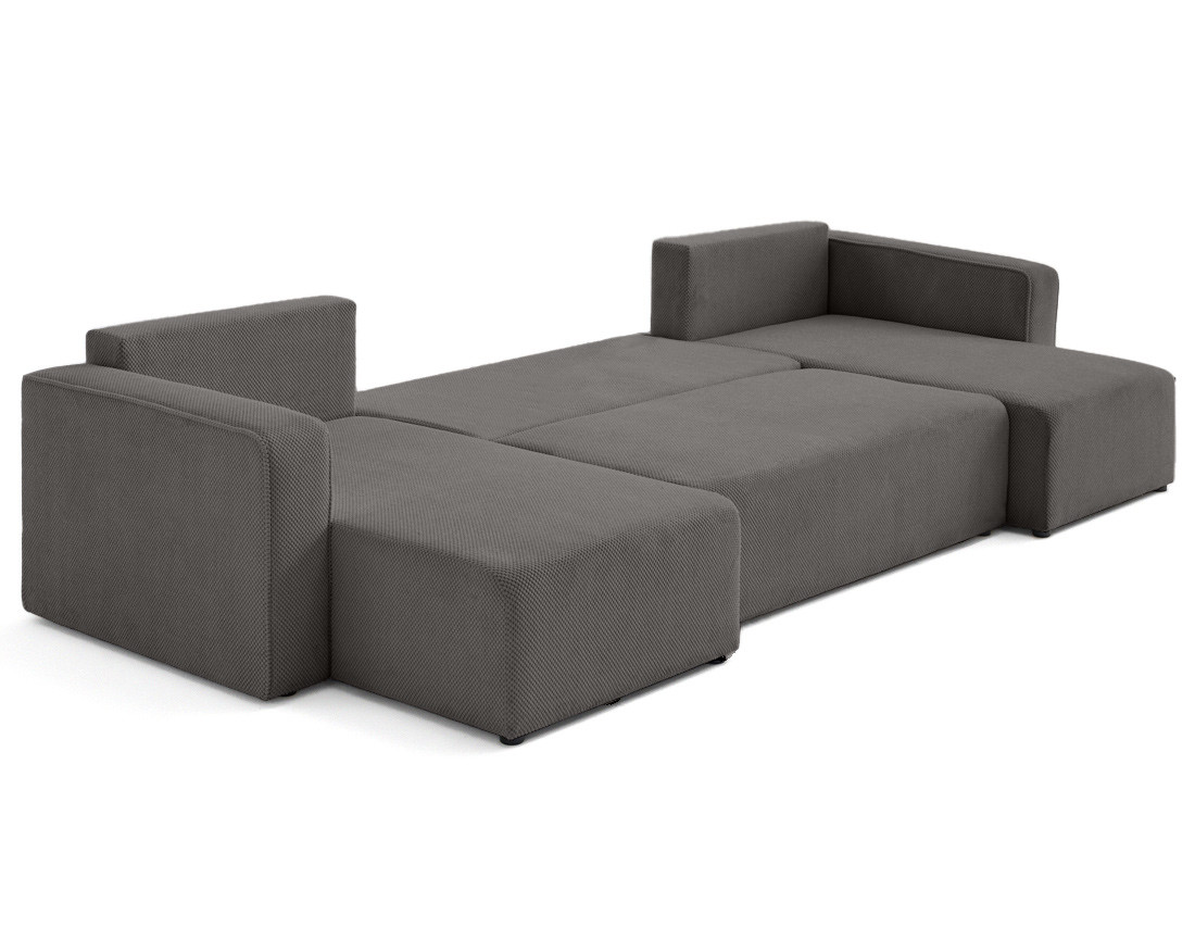 Canapé panoramique en U 7 places convertible avec coffre en velours texturé Topaze