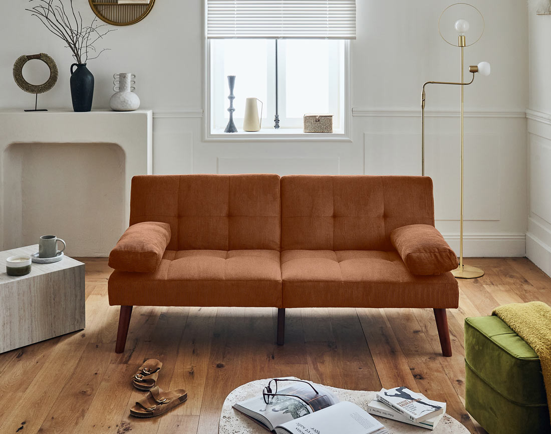 Canapé convertible clic-clac 2 places en velours côtelé Philae