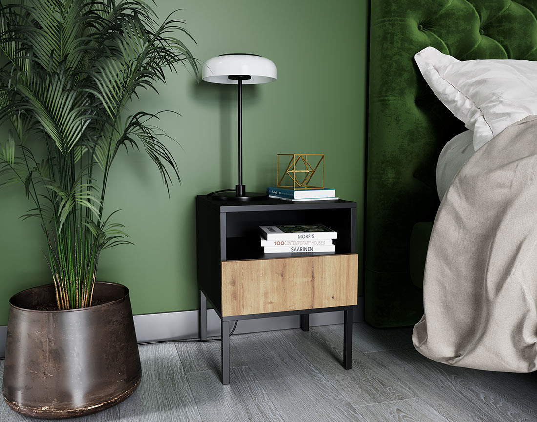 Table de chevet bois et noir 40 cm Felicia