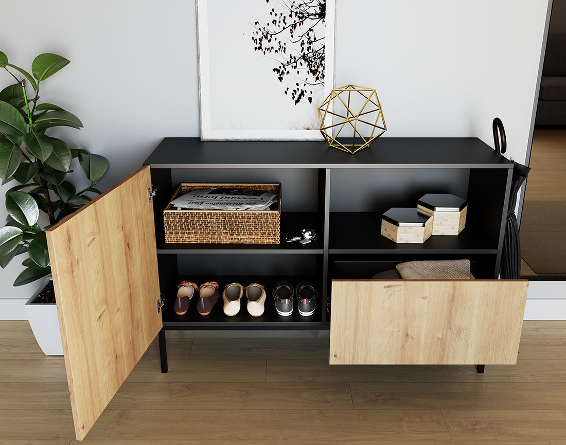 Buffet bas bois et noir 1 porte, 1 tiroir et 1 niche 120 cm Felicia